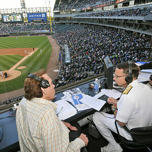 Ed Farmer In The Announcer Booth At A White Sox Game